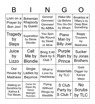 Musical Bingo Soho Farmhouse 19.09.26 Bingo Card