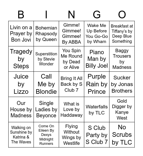 Musical Bingo Soho Farmhouse 19.09.26 Bingo Card