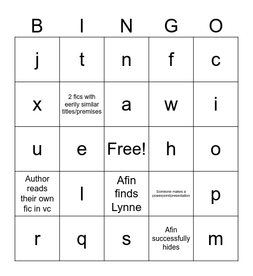 Masq Bingo Card