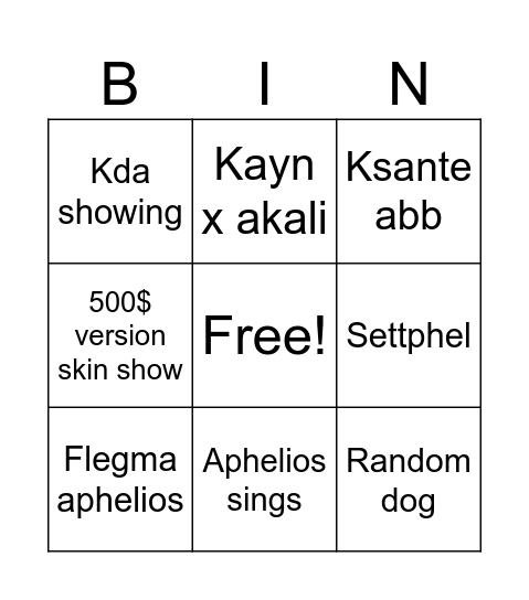 Untitled Bingo Card