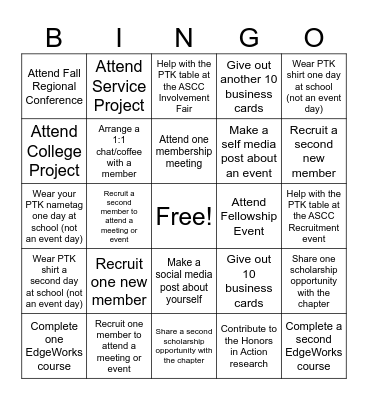 Phi Theta Kappa Officer BINGO Card