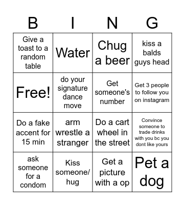 Carlees Bingo Bar Crawl Bingo Card