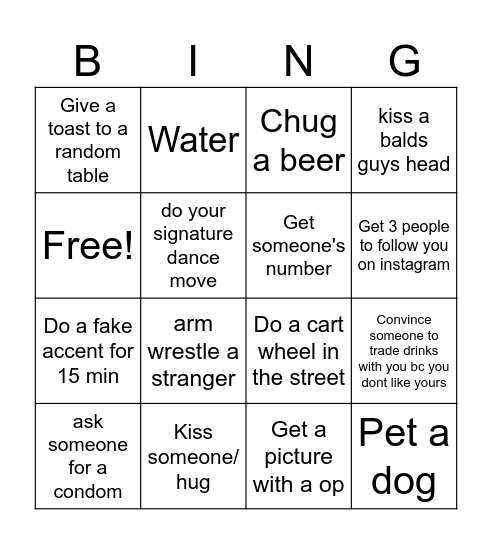 Carlees Bingo Bar Crawl Bingo Card