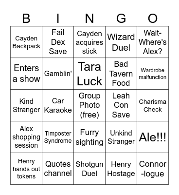 Renn Faire Bingo Card