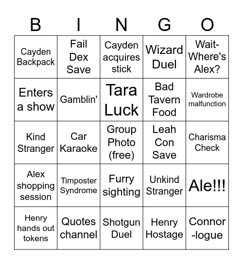 Renn Faire Bingo Card