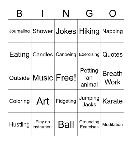 Coping Skills Bingo Card