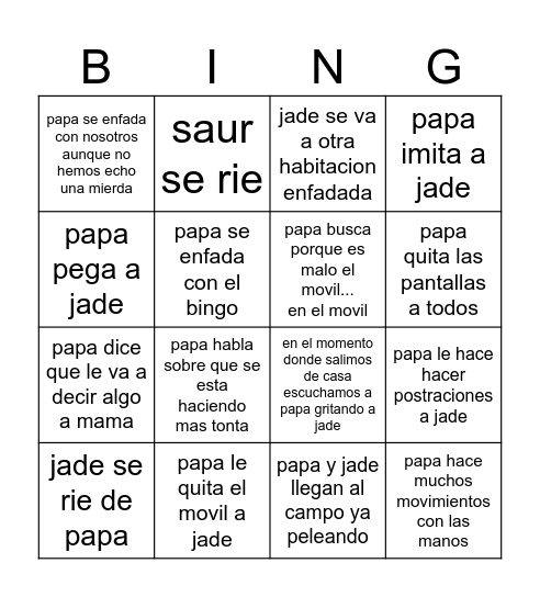 jade y padre Bingo Card