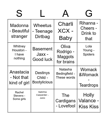 Musical Bingo Card
