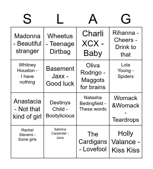 Musical Bingo Card