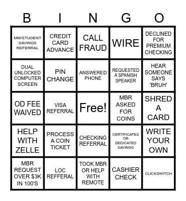 ONLY AT THE BRANCH Bingo Card