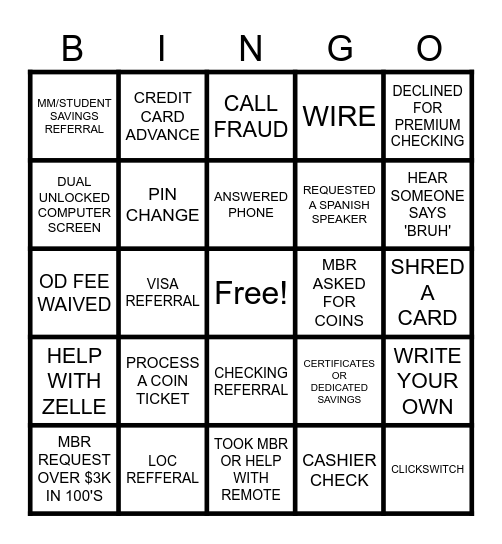 ONLY AT THE BRANCH Bingo Card