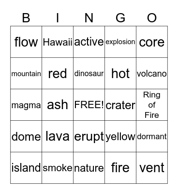 Volcano Bingo Card