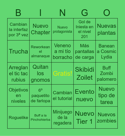 PvZ 3 Title Update siguiente Bingo Card