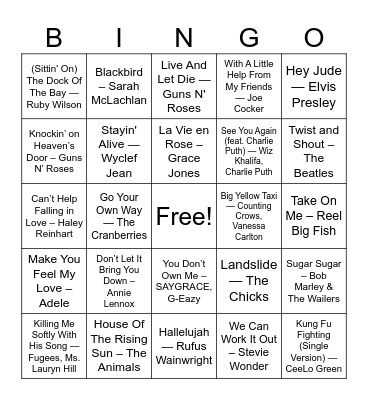PECSF 2026 - Cover Songs Bingo Card