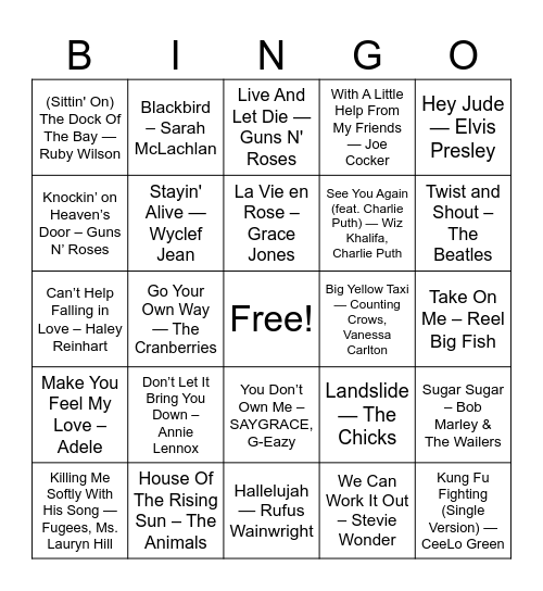 PECSF 2026 - Cover Songs Bingo Card