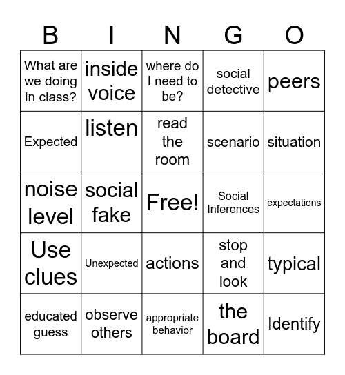 Reading the Room: Inferencing Bingo Card