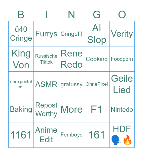 tiktok fy Bingo Card