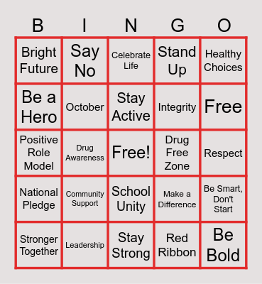 Red Ribbon Week Bingo Card