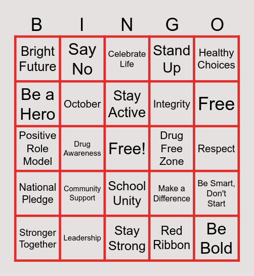 Red Ribbon Week Bingo Card