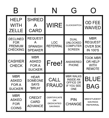ONLY AT THE BRANCH Bingo Card
