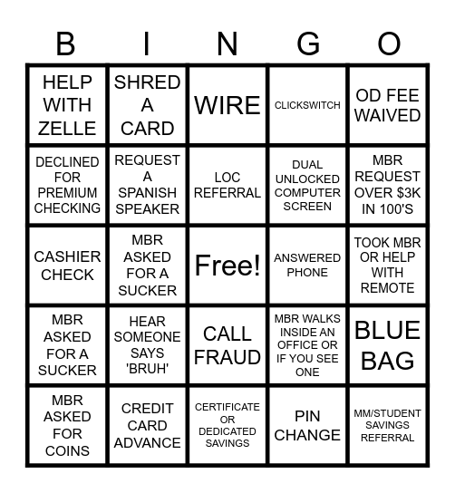 ONLY AT THE BRANCH Bingo Card