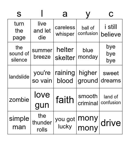 covers by slayer Bingo Card