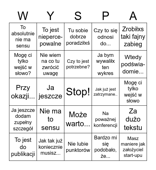 WYSPA bingo 2026 Bingo Card