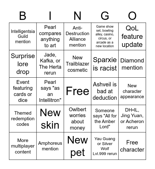 Honkai: Star Rail Version 4.6 Livestream Bingo Card
