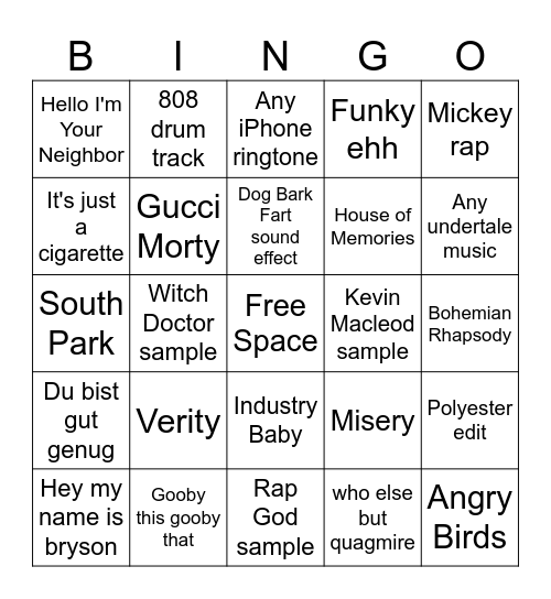 Slander Audio Bingo Card