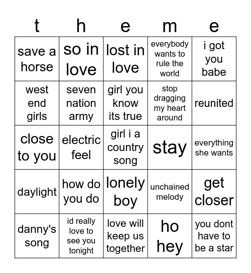 duo Bingo Card