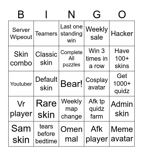 Bear alpha Bingo Card