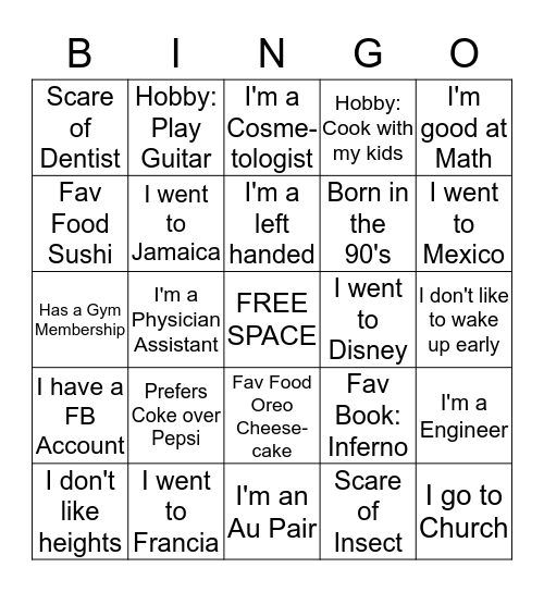 DUPUY 4G Bingo Card