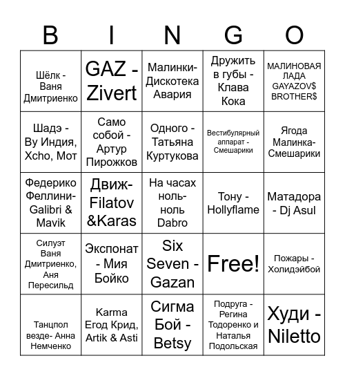 Музыкальное лото Bingo Card