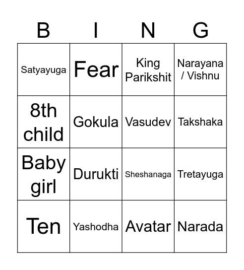 Krishna Krishna Everywhere Bingo Card
