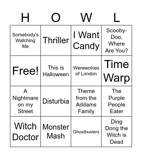 Halloween Music Bingo Card