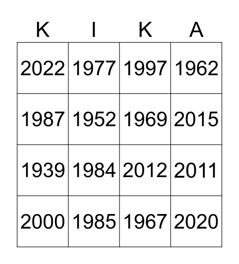 Kika Jaartallenronde Bingo Card