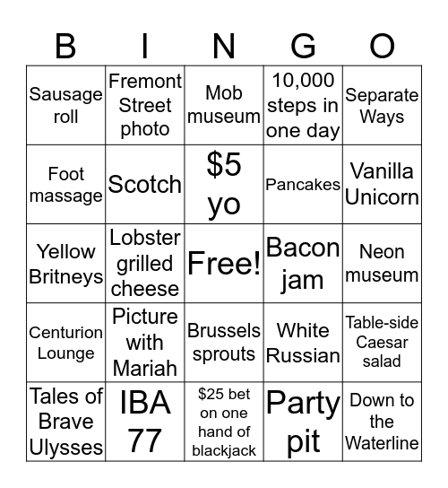 Vegas Bingo Card