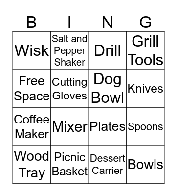 Wedding Shower Bingo Card