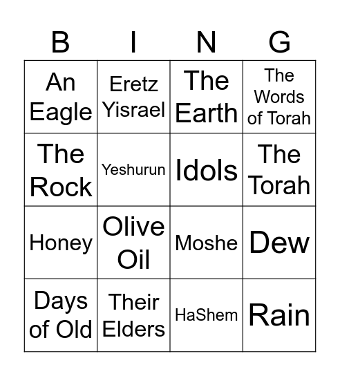 Parsha of the Week Bingo Card