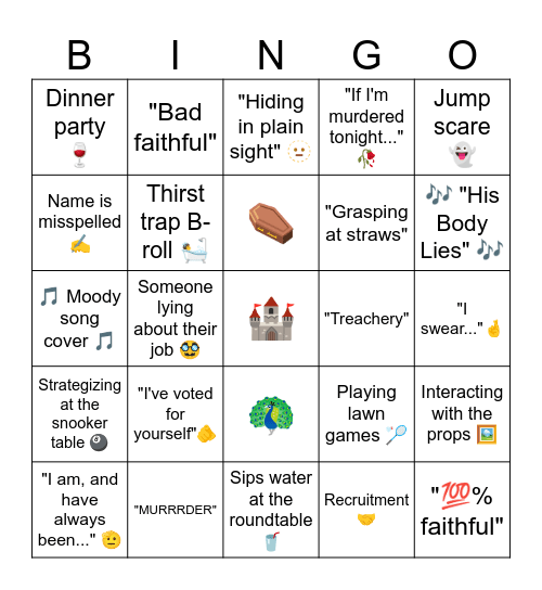 Traitors Bingo Card