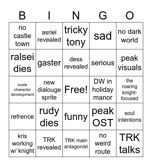 Deltarune CH6 bingo card Bingo Card