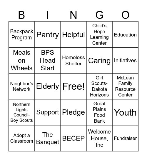 United Way E-Bingo Card