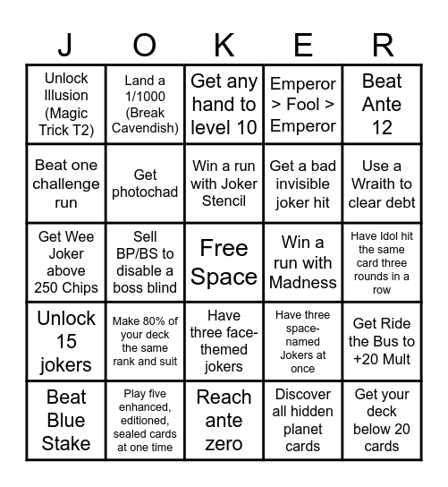 Balatro Bingo Card
