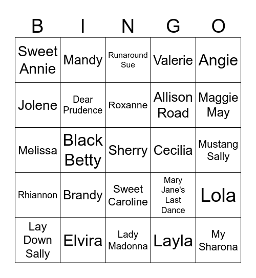Girl Names Bingo Card