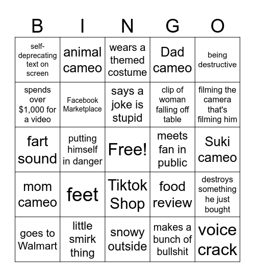 Muffin Juice Bingo Card