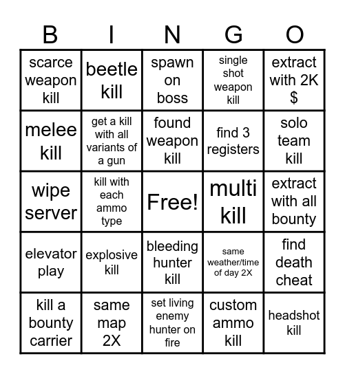 Hunt blood moon Bingo Card