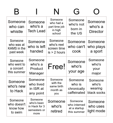 Hack4S'mores Bingo Card