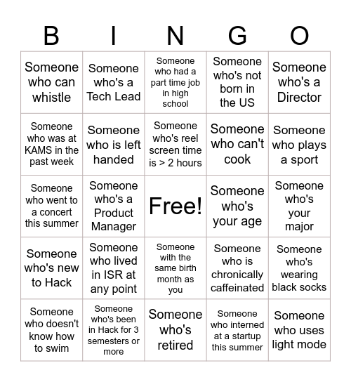 Hack4S'mores Bingo Card