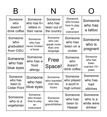 Bridal Shower Guest Bingo Card
