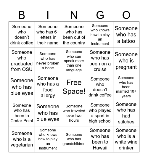 Bridal Shower Guest Bingo Card